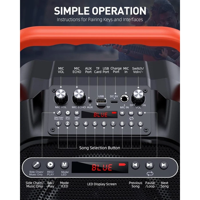 Moyleaf Karaoke Machine with Wireless Microphones HHCC-A9 - Black/Orange by Moyleaf - Image 3