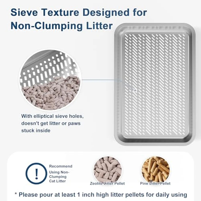 23.6''x16''x12'' Enclosed Stainless Steel Litter Box with Lid, XL Sifting Litter Box for Pine Pellets, High Sides Metal Litter Box System for Big Cats, Anti-Leakage, Easy Cleaning, Less Tracking by suzzipaws - Image 4