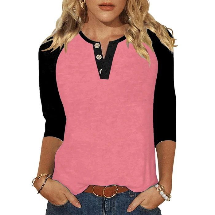 Halife Womens Tops Casual 3/4 Sleeve Shirts Casnal V Neck Baseball Tees Raglan Sleeve Loose Fit Tee Top Blouse Black Pink XL by Halife - Used - Like New condition - US$15.81