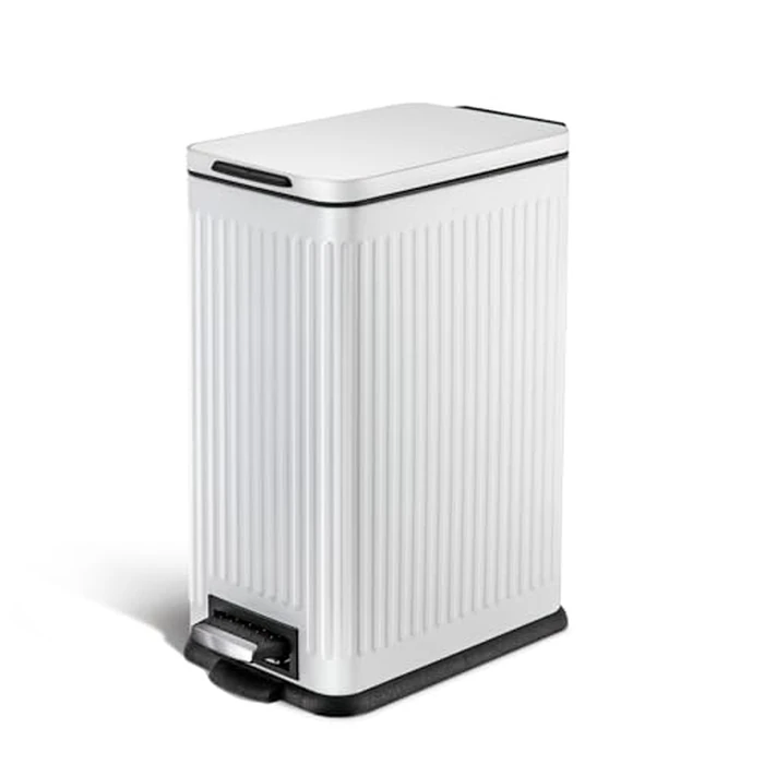 Home Zone Living 4 Gallon Kitchen Trash Can with Soft-Closing Lid and Step Pedal, Stainless Steel with Slim Ribbed Design for Home and Office, White, 17 Liters by Home Zone Living - Used - Like New condition