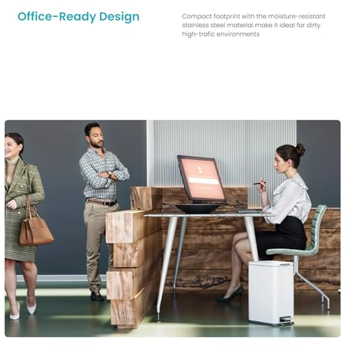 Home Zone Living 4 Gallon Kitchen Trash Can with Soft-Closing Lid and Step Pedal, Stainless Steel with Slim Ribbed Design for Home and Office, White, 17 Liters by Home Zone Living - Image 6