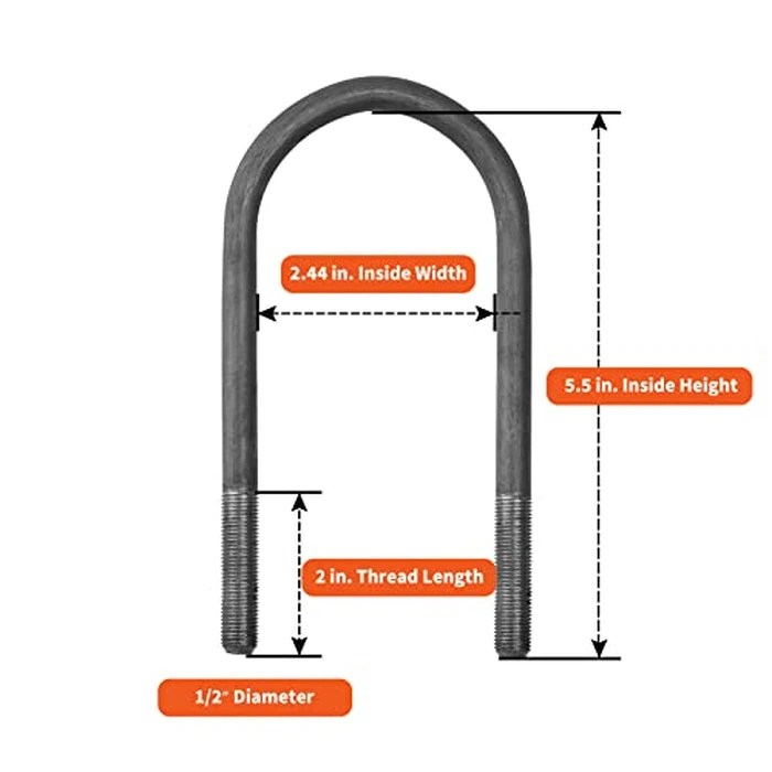 SPARKWHIZ Trailer U Bolt Kit, 5-1/2 inch U Bolt for 3,500 lb Trailer Axle, 2-3/8" Round Axle, 1/2” Diameter, 2" Thread Pitch, 2 Pack by SPARKWHIZ - Image 2