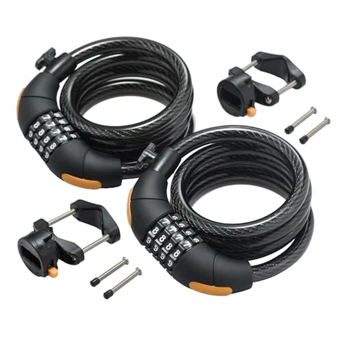 Bike Combination Lock 2 Packs I Combinationa Cable Lock with 4-Feet Bike Cable Basic Self Coiling 4 Numbers Resettable Combination with Complimentary Mounting Bracket, 4 Feet x 1/2 inch 12mm Cable by Via Velo - Image 1