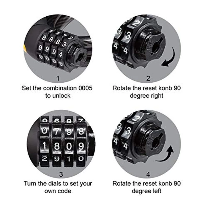 Bike Combination Lock 2 Packs I Combinationa Cable Lock with 4-Feet Bike Cable Basic Self Coiling 4 Numbers Resettable Combination with Complimentary Mounting Bracket, 4 Feet x 1/2 inch 12mm Cable by Via Velo - Image 3