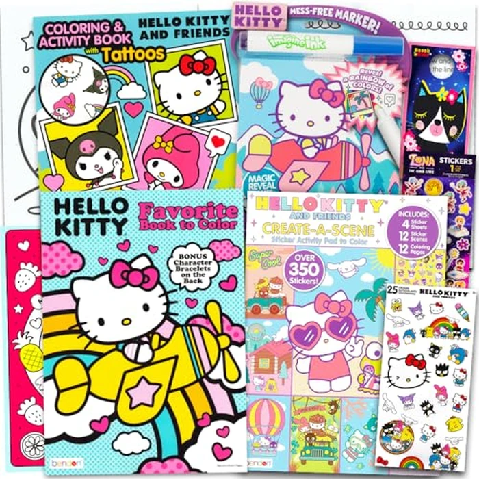Hello Kitty Coloring and Activity Books Super Set ~ 4 Hello Kitty Books, Stickers, and Beach Kids Door Hanger by Hello Kitty - Used - Like New condition - US$12.19