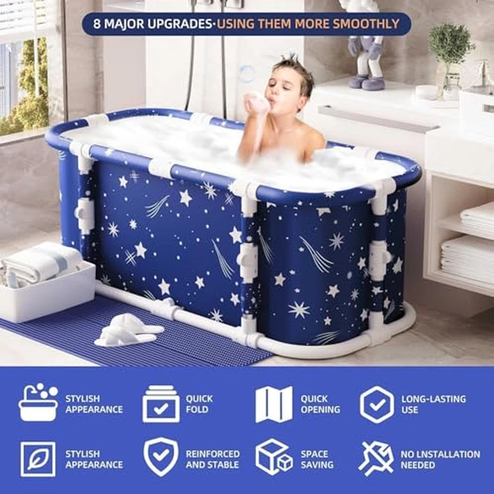Portable Bathtub, 47“ Foldable Bathtub-Installation Free, 7 Layers Thicken with Metal Support, Therapy Tub for Shower Stall Fold Up Soaking Bath Tub, Hot SPA, Ice (Classic Star EA6) by Kiseely - Image 5