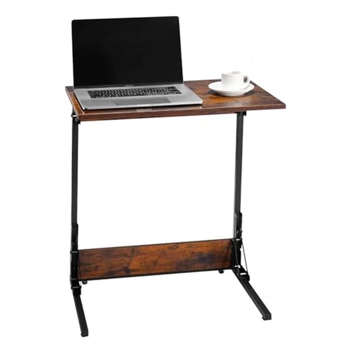 VEVOR C Table, Folding C Shaped End Table with Metal Frame & Adjustable Feet, Foldable C Shaped Side Table for Living Room Bedroom Office, 23.62 x 14.57 x 27.56 inch TV Tray, Brown and Black by VEVOR - Image 3