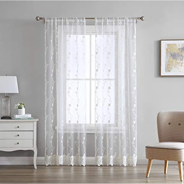 Laura Ashley Melody Vine Sheer Curtains with Rod Pocket, Each Panel Measures 54" W x 96" L, Ivory, 2 Panels by Laura Ashley - Used - Like New condition