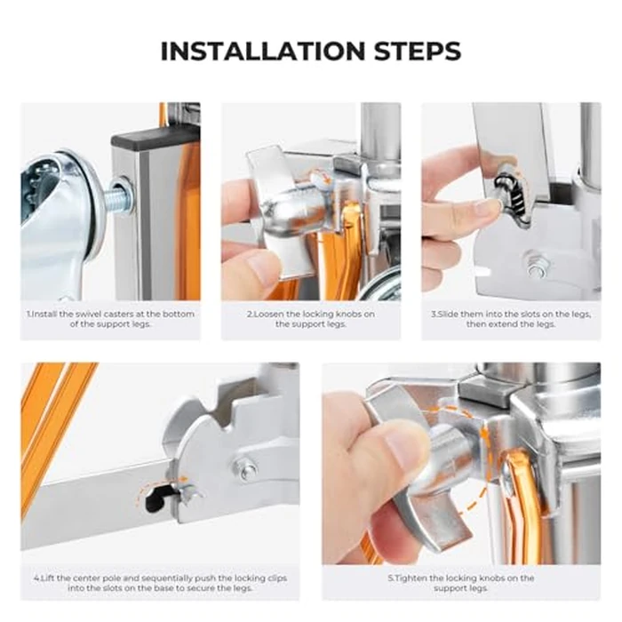 K&F CONCEPT Heavy Duty Light Stand with 360 degrees Swivel Casters & Step-On Brakes, 10ft/305cm Adjustable Stainless Steel Tripod Stand for Studio Photography, Supports COB Lights, Softboxes up to 30kg/66lb by K&F CONCEPT - Image 6
