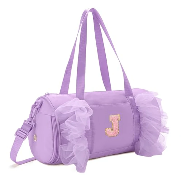 Gitus Birthday Gifts for Girls Age 4-8 Personalized Dance Bag Duffle Bags with Initial Letter Patch Ballets Bag for Girls Mini Travel Tote (Lavender-J) by Gitus - Image 1