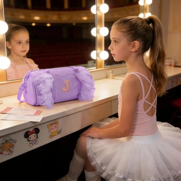 Gitus Birthday Gifts for Girls Age 4-8 Personalized Dance Bag Duffle Bags with Initial Letter Patch Ballets Bag for Girls Mini Travel Tote (Lavender-J) by Gitus - Image 2