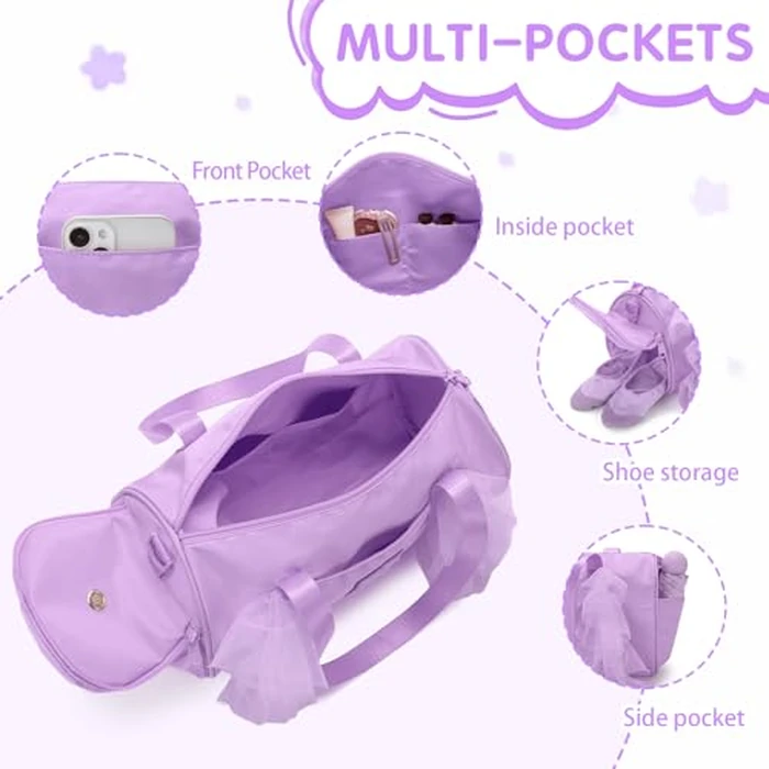Gitus Birthday Gifts for Girls Age 4-8 Personalized Dance Bag Duffle Bags with Initial Letter Patch Ballets Bag for Girls Mini Travel Tote (Lavender-J) by Gitus - Image 5