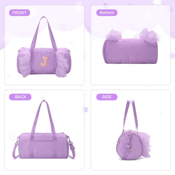 Gitus Birthday Gifts for Girls Age 4-8 Personalized Dance Bag Duffle Bags with Initial Letter Patch Ballets Bag for Girls Mini Travel Tote (Lavender-J) by Gitus - Image 6