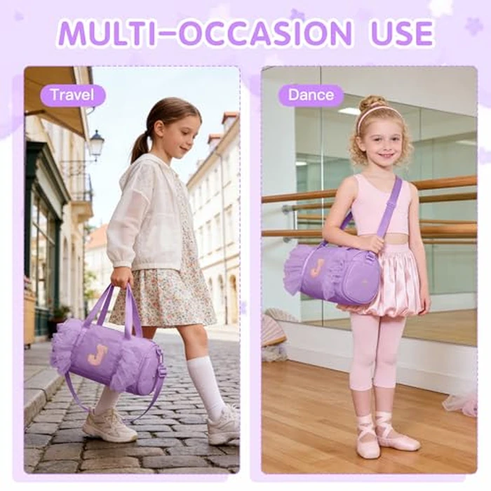 Gitus Birthday Gifts for Girls Age 4-8 Personalized Dance Bag Duffle Bags with Initial Letter Patch Ballets Bag for Girls Mini Travel Tote (Lavender-J) by Gitus - Image 7