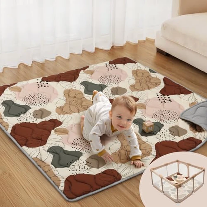 Blissful Diary Baby Play Mats for Floor, 47x47 Playpen Mat, Thicker Cushioning Padding Foam Playmat for Baby and Toddlers Infants, Non-Slip & Machine Washable, Boho Design by Blissful Diary - Used - Very Good condition - US$32.91