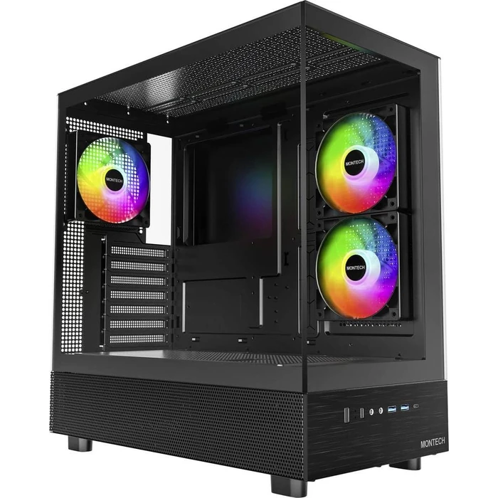 MONTECH XR-B, ATX Mid-Tower PC Gaming Case, 3x120mm ARGB PWM Fans Pre-Installed, Full-View Dual Tempered Glass Panel, Wood-Grain Design I/O Interface, 4090 GPUs, 360mm Radiator Support, Black by Montech - Used - Very Good condition - US$65.01
