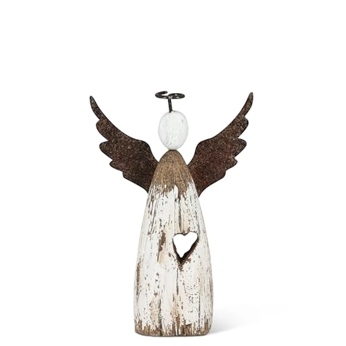 Abbott Collection Small Rustic Angel Decorative Figurine - Wood/Metal, Antique White (4.5 inches H) by Abbott Collection - Used - Very Good condition - CA$7.93