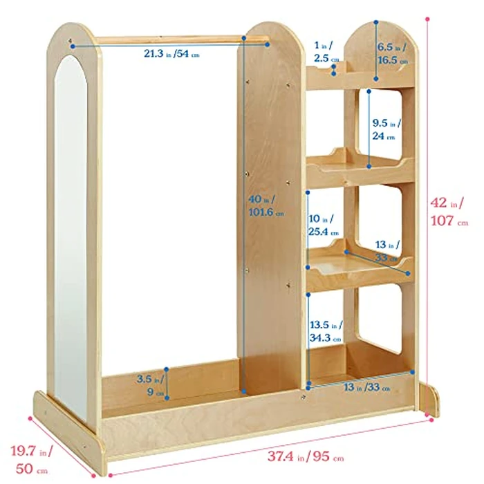 ECR4Kids Dress-Up Center with Mirror Costume Organizer, Montessori Furniture, Natural by ECR4Kids - Image 2
