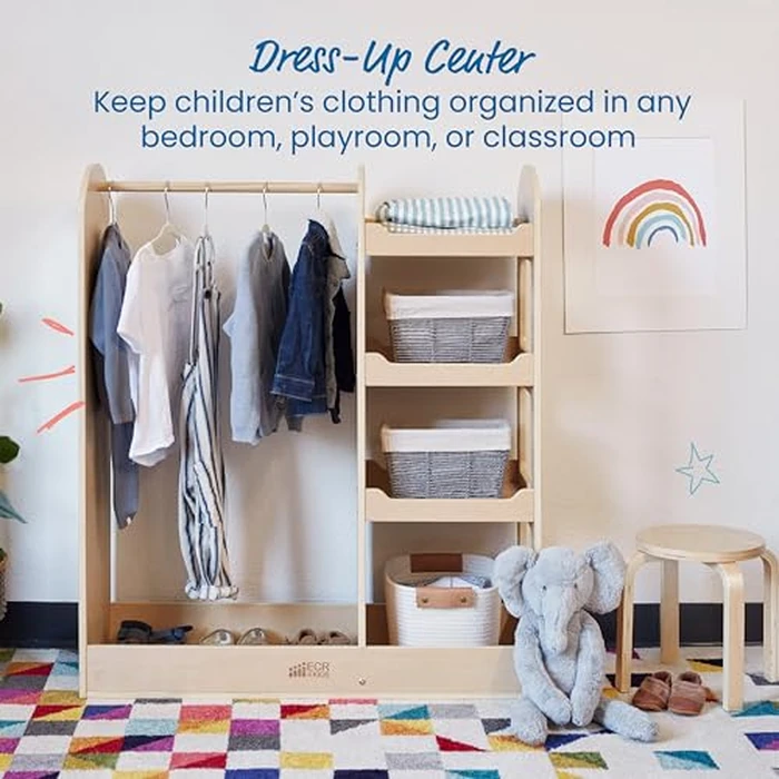 ECR4Kids Dress-Up Center with Mirror Costume Organizer, Montessori Furniture, Natural by ECR4Kids - Image 3