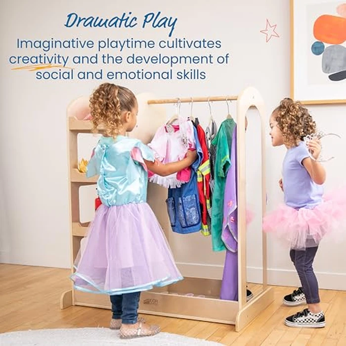 ECR4Kids Dress-Up Center with Mirror Costume Organizer, Montessori Furniture, Natural by ECR4Kids - Image 4