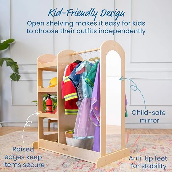 ECR4Kids Dress-Up Center with Mirror Costume Organizer, Montessori Furniture, Natural by ECR4Kids - Image 5