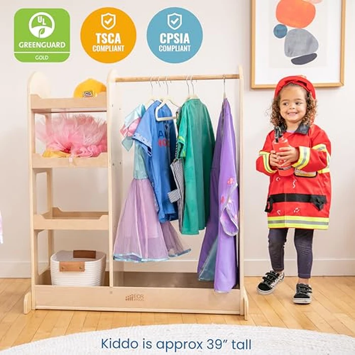 ECR4Kids Dress-Up Center with Mirror Costume Organizer, Montessori Furniture, Natural by ECR4Kids - Image 6