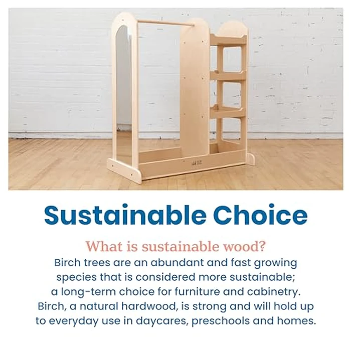 ECR4Kids Dress-Up Center with Mirror Costume Organizer, Montessori Furniture, Natural by ECR4Kids - Image 8