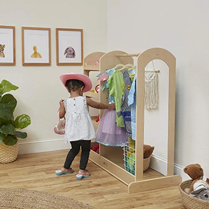 ECR4Kids Dress-Up Center with Mirror Costume Organizer, Montessori Furniture, Natural by ECR4Kids - Image 9