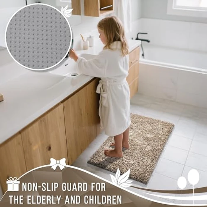 Yimobra Bathroom Rugs Sets 2 Piece, Soft Absorbent Bath Mat and U-Shaped Toilet Rug with Non Slip Backing, Luxury Shaggy Bath Mats for Bathroom, Machine Washable, 24"x17"+24"x20", Camel by Yimobra - Image 5