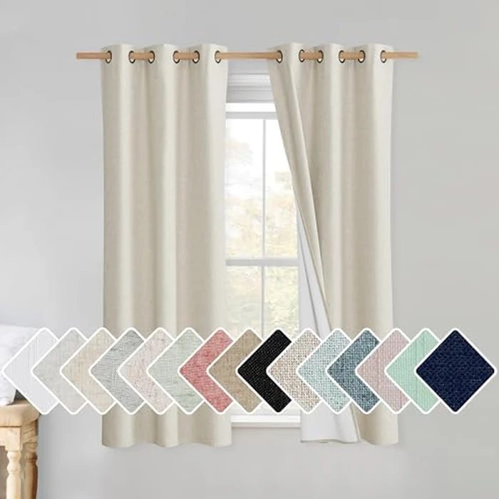 NICETOWN Natural Kitchen 100% Blackout Narrow Curtain 48 inches Long 1 Panel, 34" Wide, Rustic Grommet Thermal Insulated Full Blackout Window Draperies with White Liners for Cupboard by NICETOWN - Used - Like New condition - CA$19.86