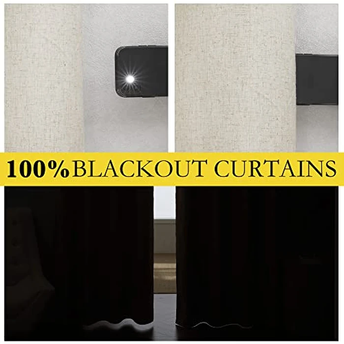 NICETOWN Natural Kitchen 100% Blackout Narrow Curtain 48 inches Long 1 Panel, 34" Wide, Rustic Grommet Thermal Insulated Full Blackout Window Draperies with White Liners for Cupboard by NICETOWN - Image 4
