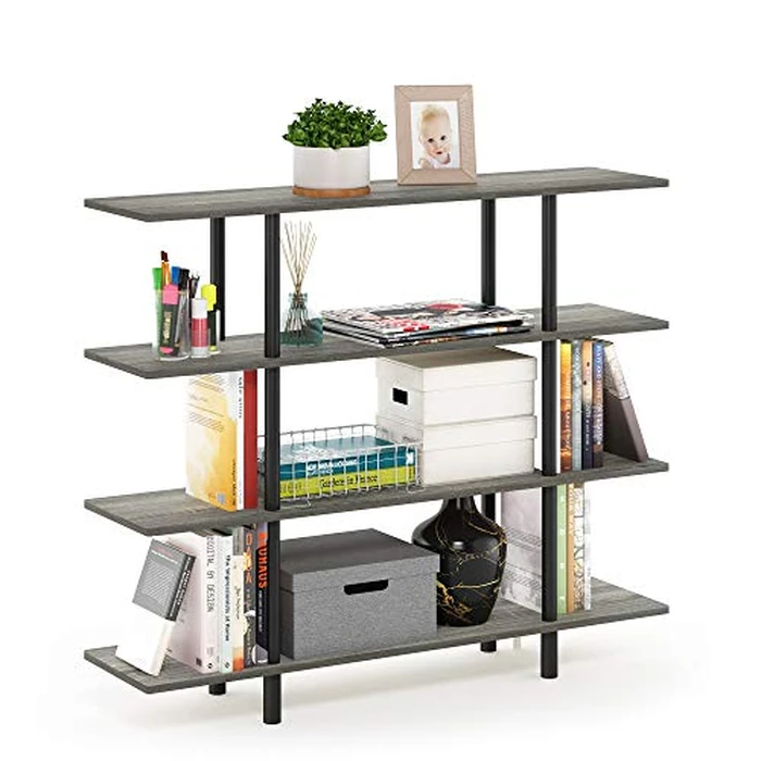 Furinno Turn-N-Tube 4-Tier Wide Display Shelf, French Oak Grey/Black by Furinno - Used - Very Good condition - US$39.76