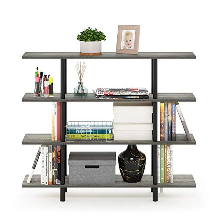Furinno Turn-N-Tube 4-Tier Wide Display Shelf, French Oak Grey/Black by Furinno - Image 4