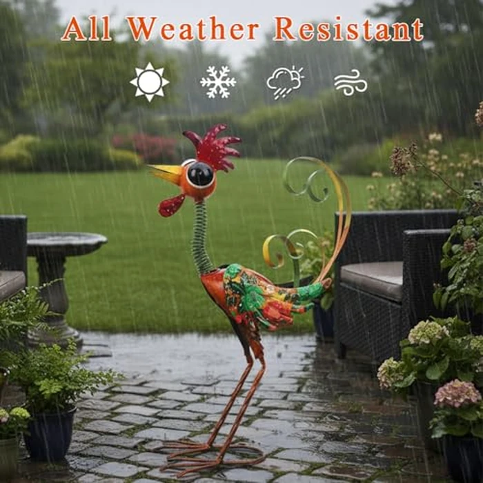 giole Metal Wacky Rooster Garden Statue, 24'' Rooster Decor Yard Statue Decorations Outdoor, Chicken Yard Art for Outside, Patio, Backyrad, Lawn(Red) by giole - Image 4