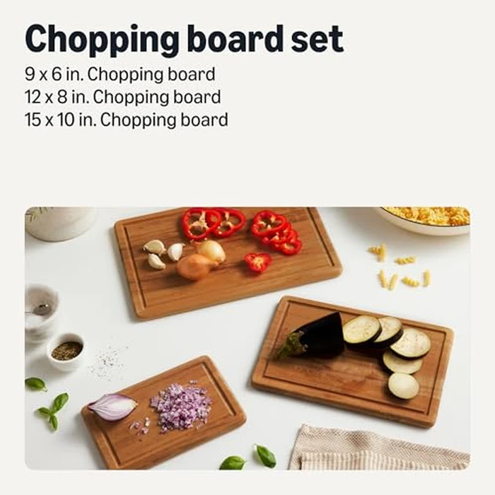 Amazon Basics Wooden Chopping Boards, 3-Piece Set, Acacia Wood, Pre-Oiled with Juice Groove by Amazon Basics - Image 2