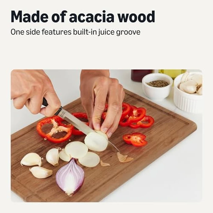 Amazon Basics Wooden Chopping Boards, 3-Piece Set, Acacia Wood, Pre-Oiled with Juice Groove by Amazon Basics - Image 3
