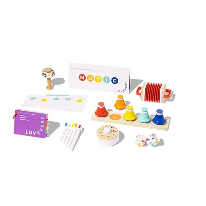 LOVEVERY | The Music Set | 6 Montessori Musical Instruments & Rhythm Book | Educational Toys for Toddlers & Preschoolers | Simple Songs and Play Guide | Ages 18 Months to 4+ Years by Lovevery - Used - Very Good condition - US$120.29