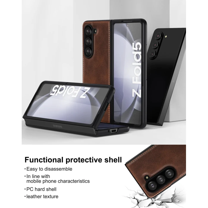 Foluu Case for Samsung Galaxy Z Fold 5, with Front Built-in Screen Protector, PU Leather + Hard PC Shell Ultra Thin Slim Durable Protective Phone Cover for Samsung Galaxy Z Fold5 5G 2023 (Brown) by Foluu - Image 6