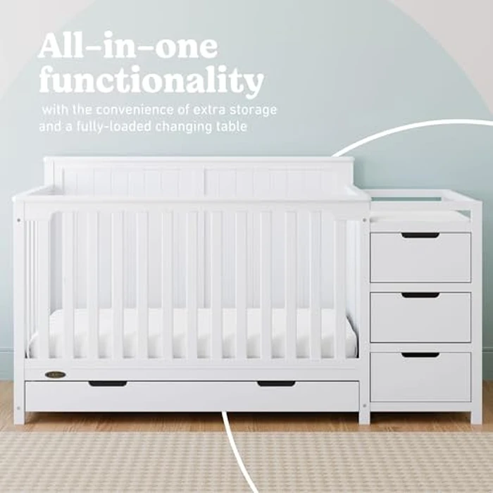 Graco Hadley 5-in-1 Convertible Crib & Changer - GREENGUARD Gold Certified, Fits Standard Crib Mattress, Converts to Toddler Bed and Full Bed, 4 Adjustable Mattress Heights (White) by Graco - Image 2