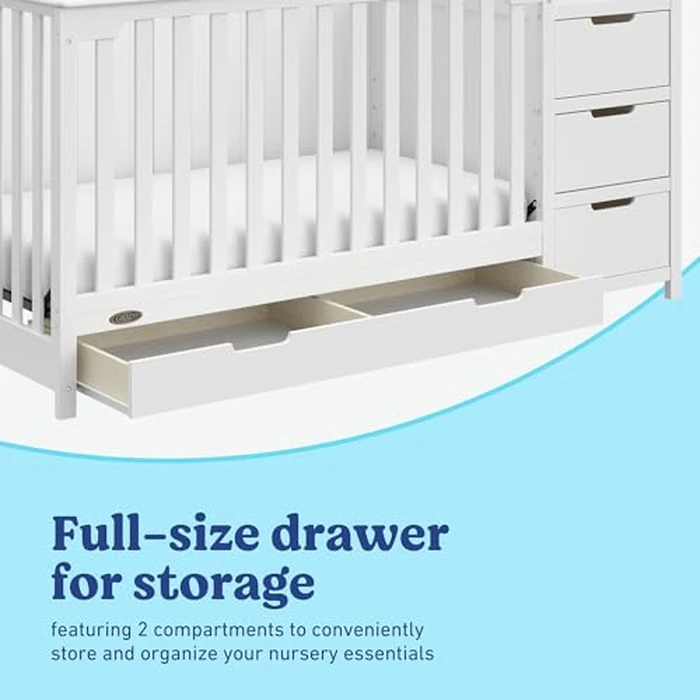 Graco Hadley 5-in-1 Convertible Crib & Changer - GREENGUARD Gold Certified, Fits Standard Crib Mattress, Converts to Toddler Bed and Full Bed, 4 Adjustable Mattress Heights (White) by Graco - Image 5