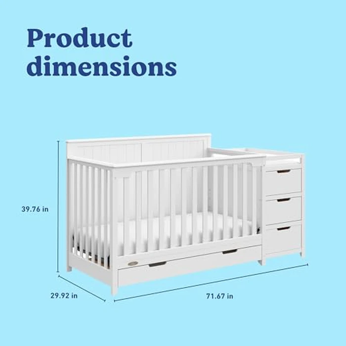 Graco Hadley 5-in-1 Convertible Crib & Changer - GREENGUARD Gold Certified, Fits Standard Crib Mattress, Converts to Toddler Bed and Full Bed, 4 Adjustable Mattress Heights (White) by Graco - Image 7