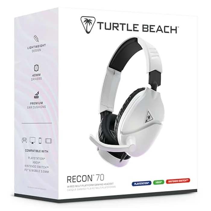 Turtle Beach Recon 70 Multiplatform Gaming Headset for PS5, PS4, Xbox Series X|S, Xbox One, PC & Mobile w/ 3.5mm Wired Connection - Flip-to-Mute Mic, 40mm Speakers, Lightweight Design, White by Turtle Beach - Image 9