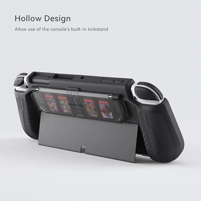 Switch OLED Case with Flip Game Storage, KIWIHOME Dockable Protective Case for Nintendo Switch OLED 2021 TPU Grip Portable Cover Accessories, Black by KIWIHOME - Image 4