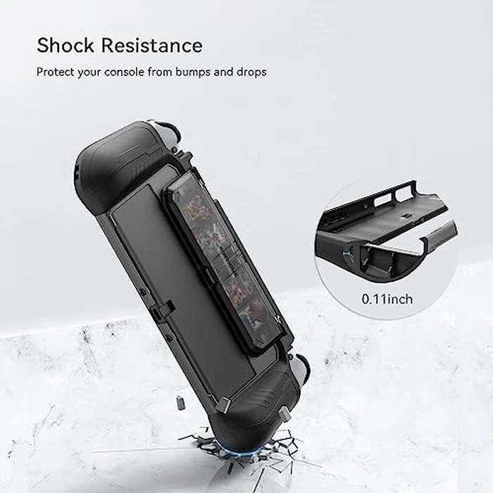 Switch OLED Case with Flip Game Storage, KIWIHOME Dockable Protective Case for Nintendo Switch OLED 2021 TPU Grip Portable Cover Accessories, Black by KIWIHOME - Image 6