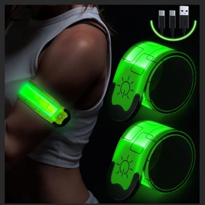 Simket Reflective LED Armband Rechargeable for Running(2 Pack), Running Lights for Runners, Running Lights, High Visibility Reflective Running Gear Adjustable Light Up Arm Bands for Men Women Kids by Simket - Used - Very Good condition - US$8.73
