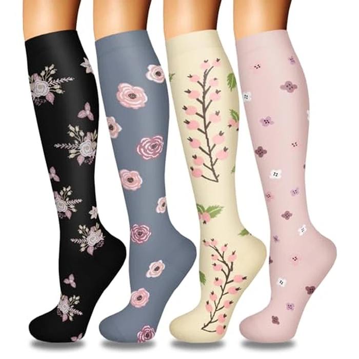 4 Pairs Compression Socks for Women Circulation-Best Support for Everyday Casual Lifestyle Wear,unique fashion floral Modern Stylish Look with Comfort Fit,Practical Gift for Use L-XL by Iseasoo - Used - Very Good condition - US$11.66