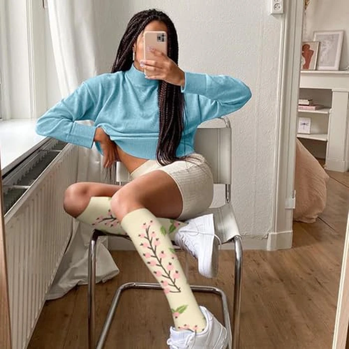 4 Pairs Compression Socks for Women Circulation-Best Support for Everyday Casual Lifestyle Wear,unique fashion floral Modern Stylish Look with Comfort Fit,Practical Gift for Use L-XL by Iseasoo - Image 4