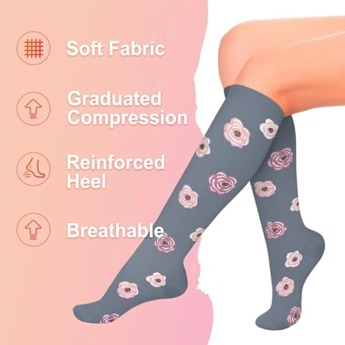 4 Pairs Compression Socks for Women Circulation-Best Support for Everyday Casual Lifestyle Wear,unique fashion floral Modern Stylish Look with Comfort Fit,Practical Gift for Use L-XL by Iseasoo - Image 5