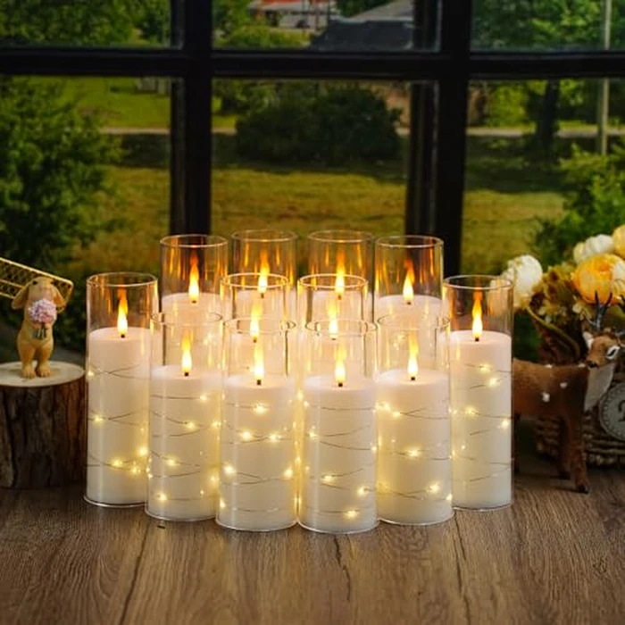 Sasigeiaa Flameless Candles with Embedded Star String - Battery Operated LED Candles, with Remote,12 White Flickering Candles for Christmas, Weddings, Home Decor & Party,(D 2.3"xH 5" 6" 7") by Sasigeiaa - Image 4