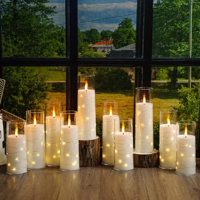Sasigeiaa Flameless Candles with Embedded Star String - Battery Operated LED Candles, with Remote,12 White Flickering Candles for Christmas, Weddings, Home Decor & Party,(D 2.3"xH 5" 6" 7") by Sasigeiaa - Image 6
